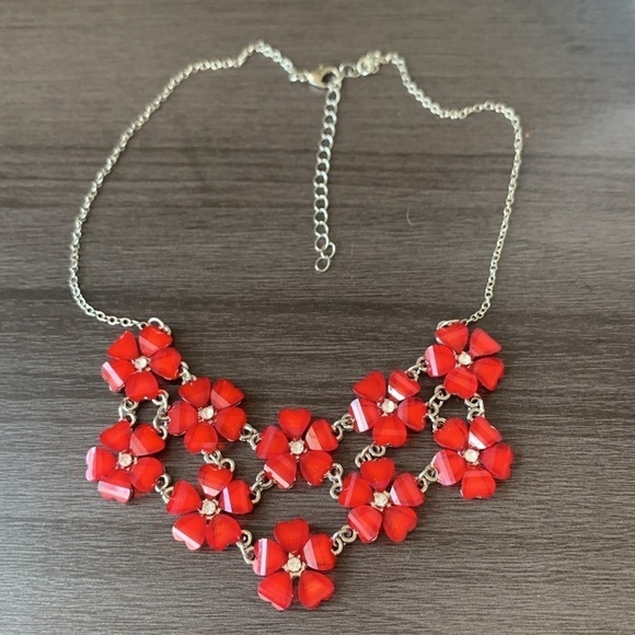 Faceted Red Flower Statement Necklace - Picture 4 of 6